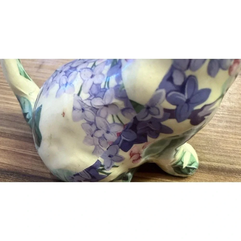 Handmade Floral Decoupage‎ Cat Figurine Made in Canada Ceramic Cottagecore Decor